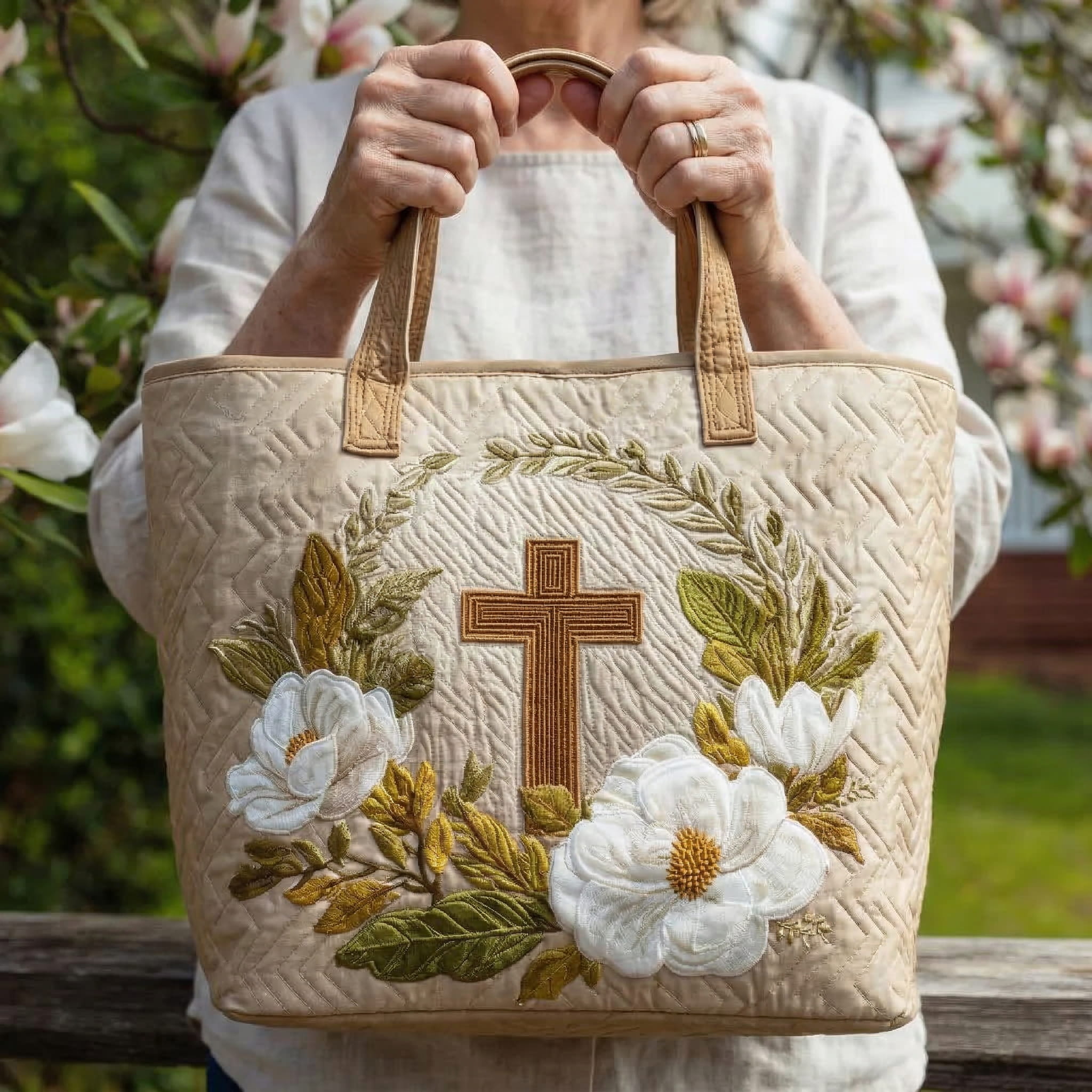 Sac artisanal orné d'une croix sacrée