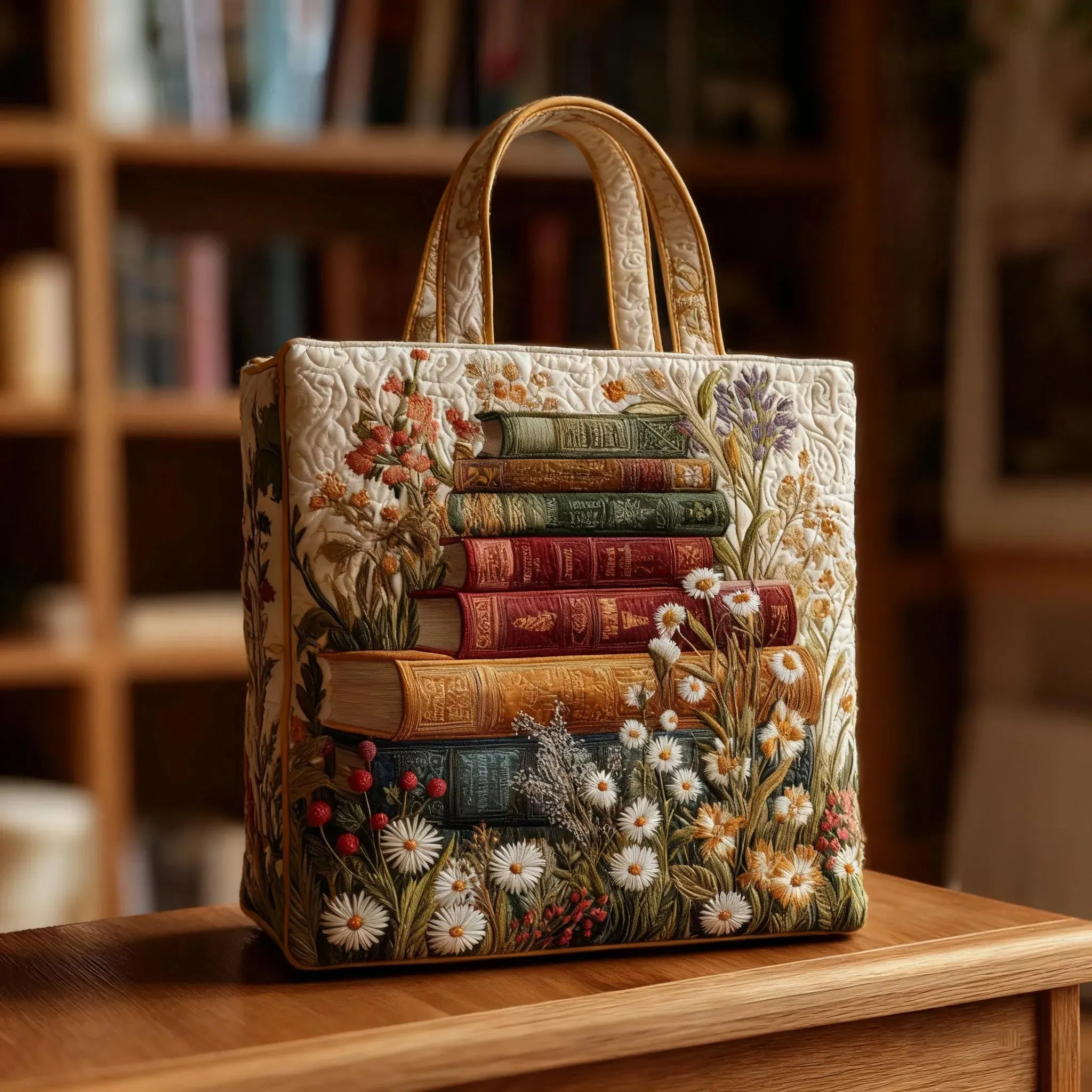 Sac artisanal artistique - parchemin floral