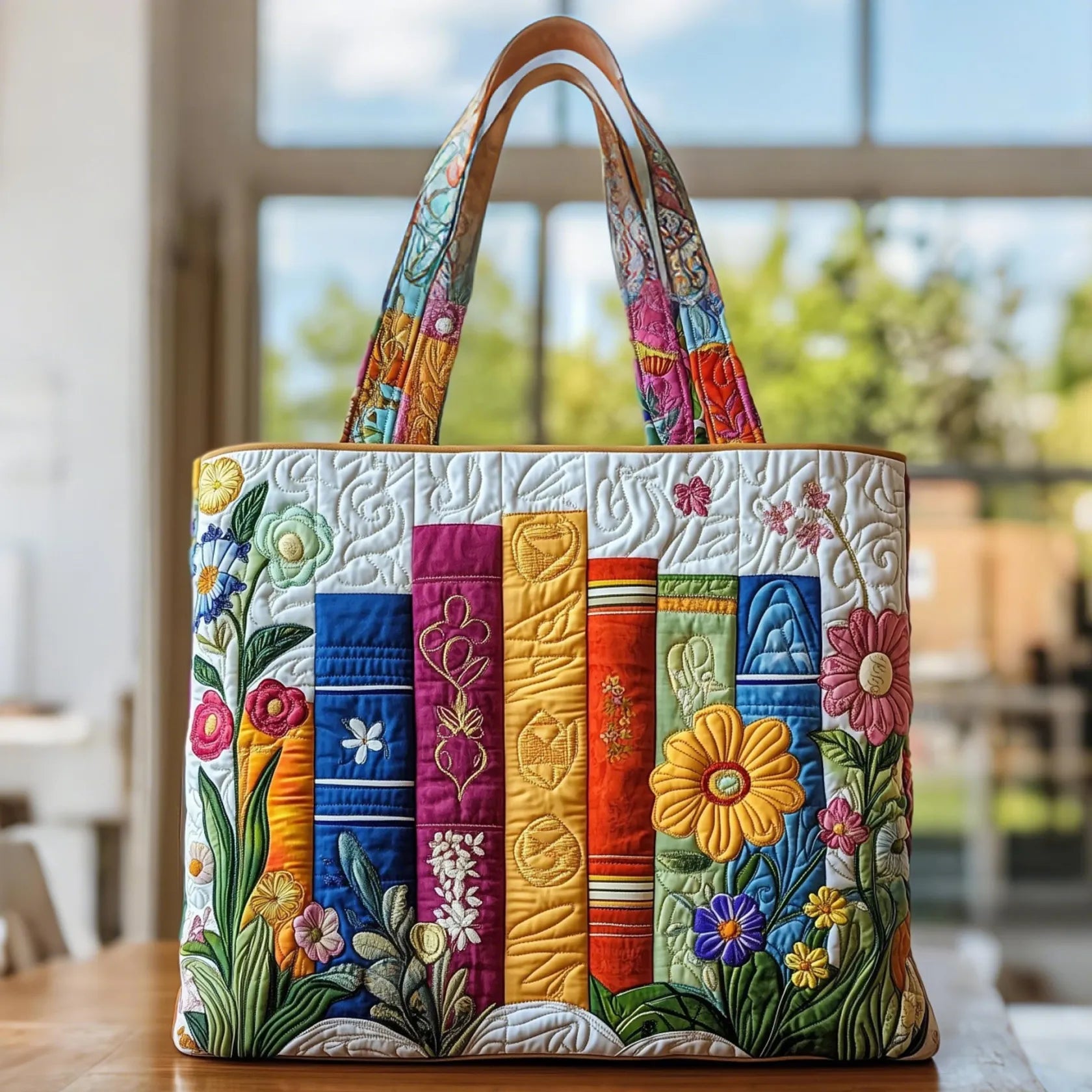 Sac artisanal bibliothèque florale
