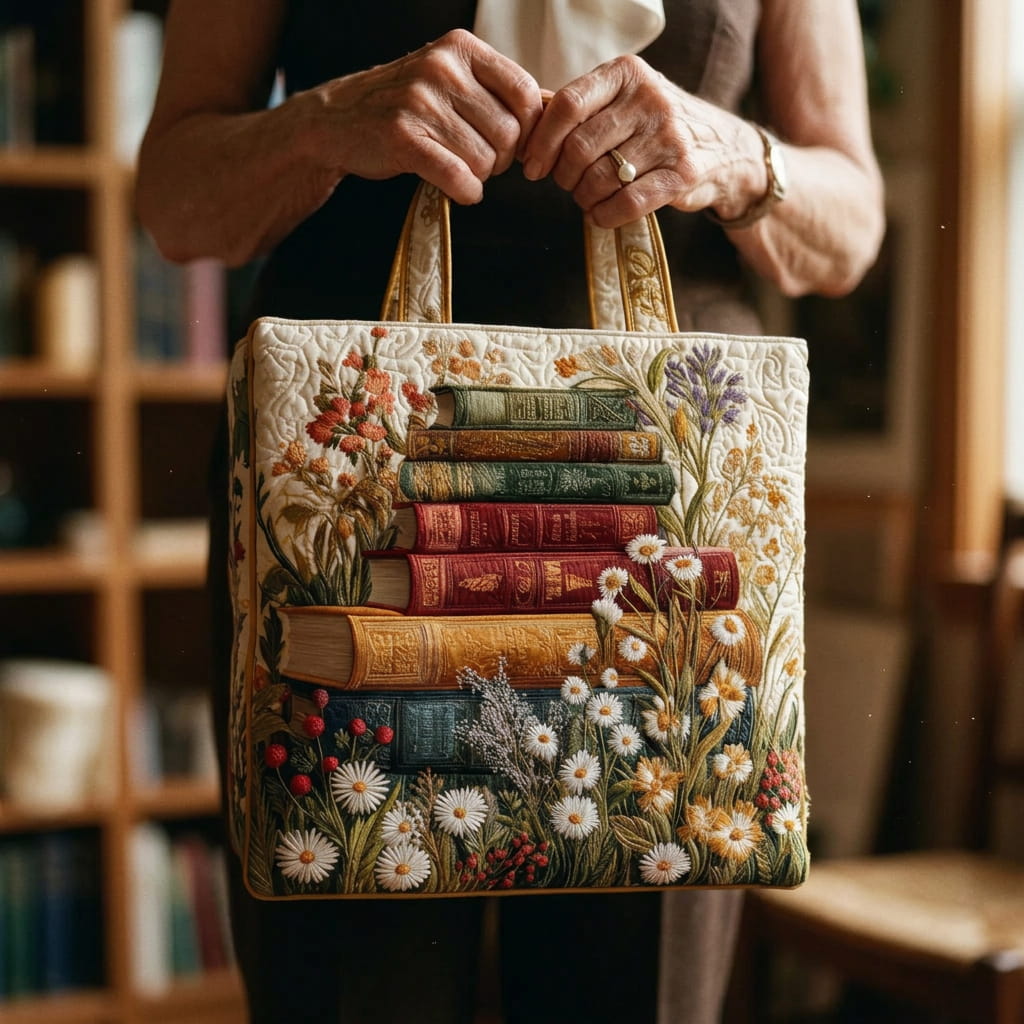 Sac artisanal artistique - parchemin floral