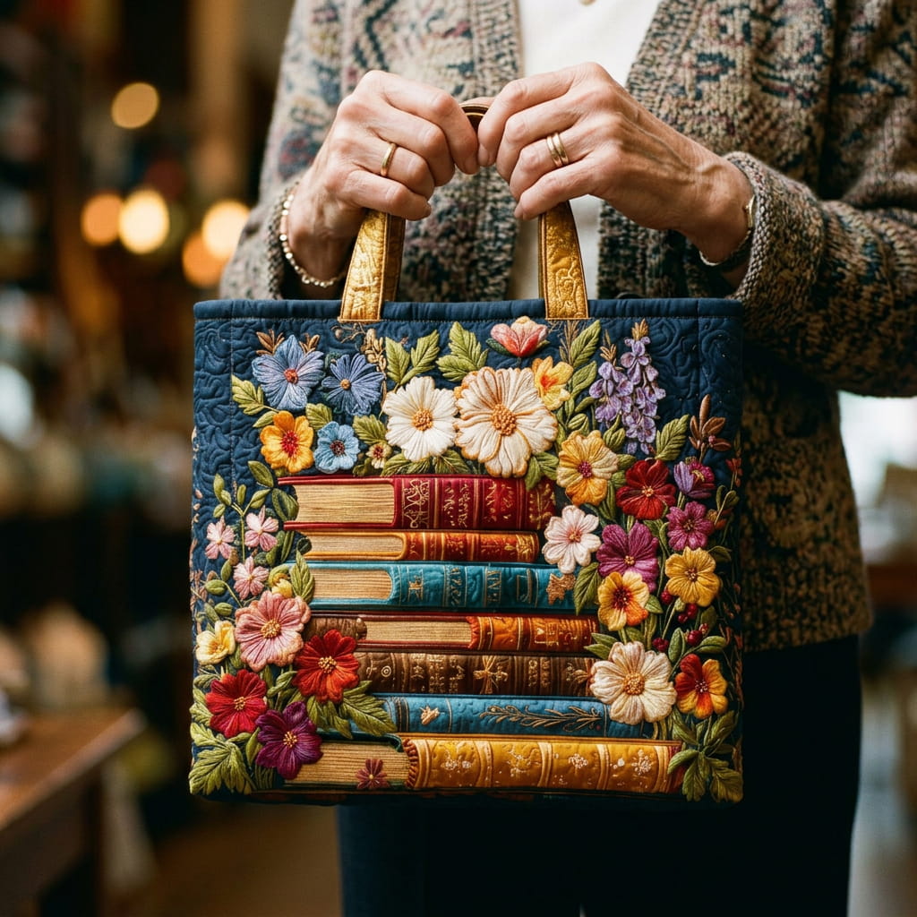 Sac artisanal pages fleuries