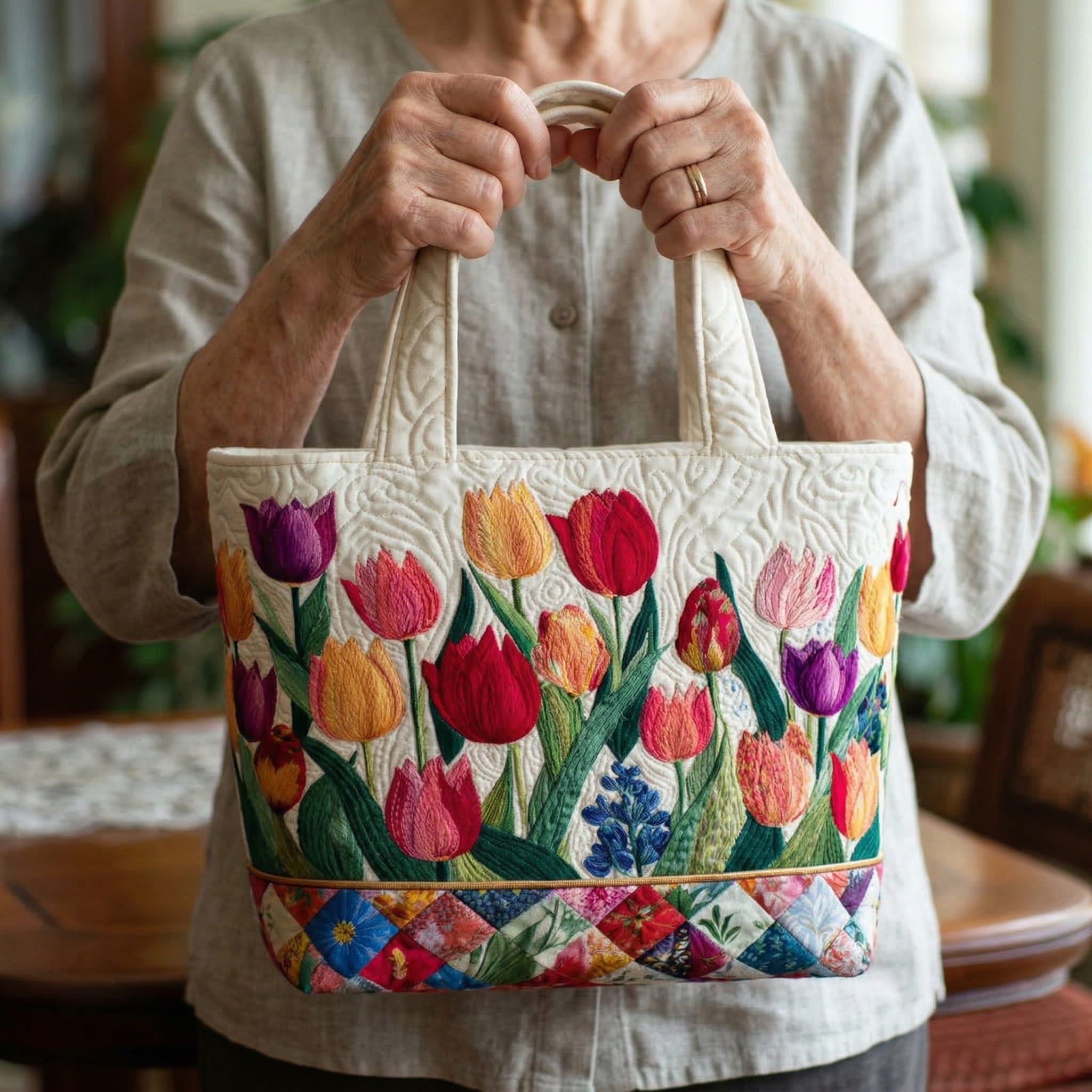 Sac artisanal à tulipes rembourré