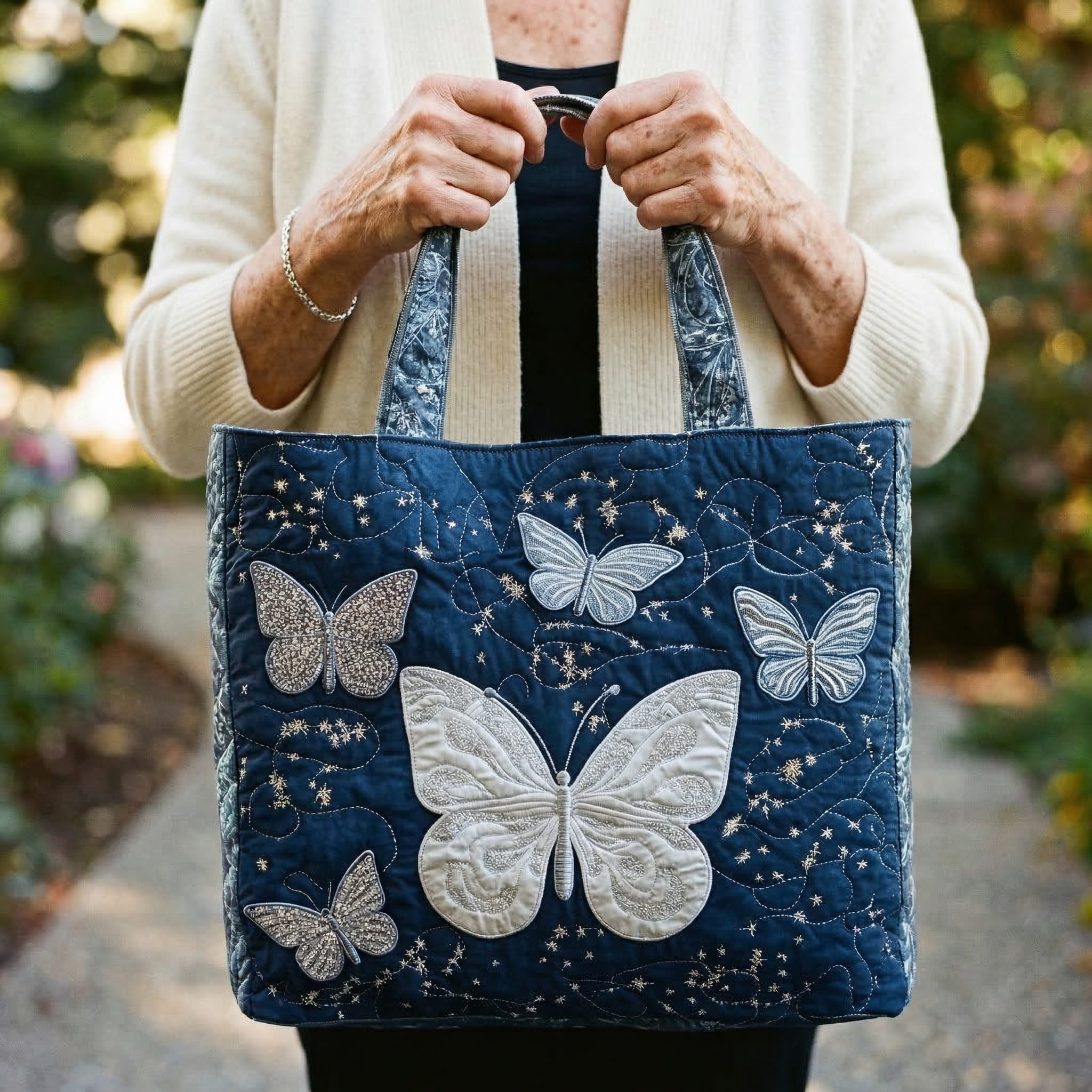 Sac artisanal à papillon argenté