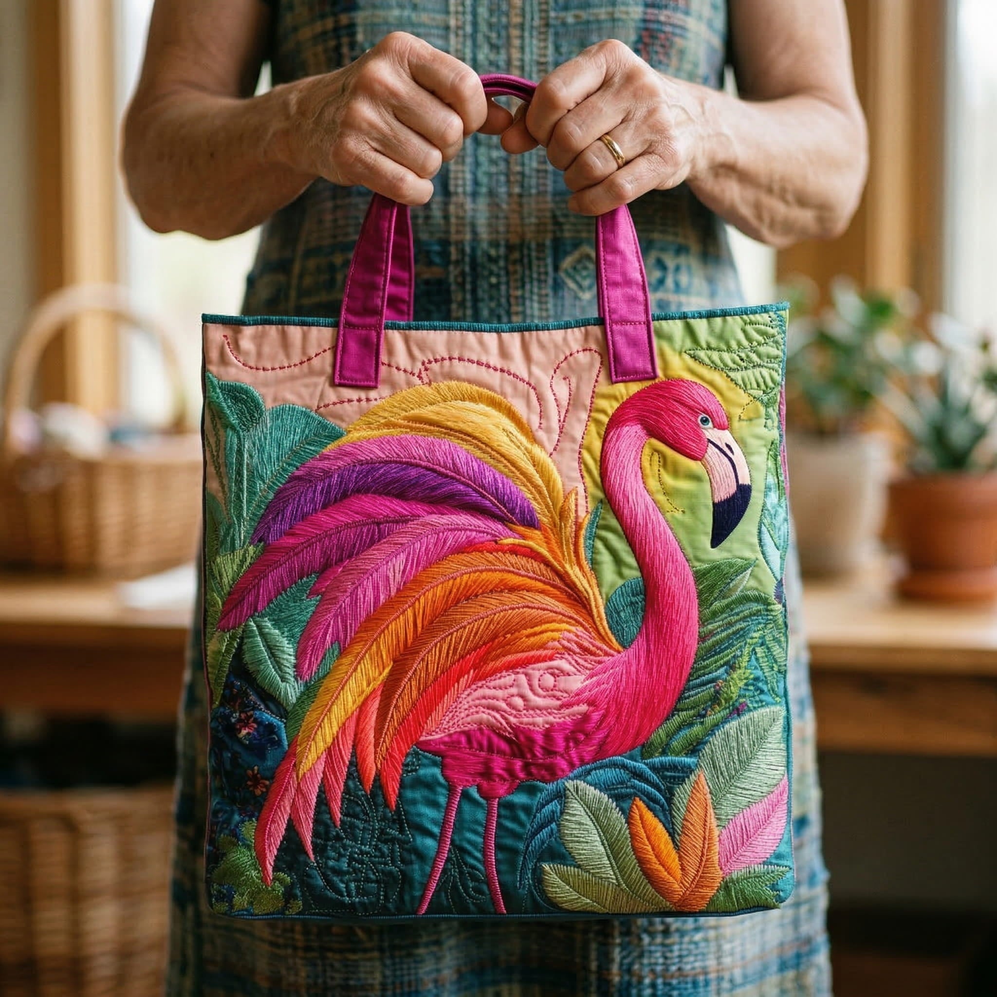 Sac artisanal Flamant rose arc-en-ciel
